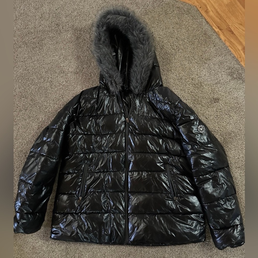White Mark Shiny Black Jacket